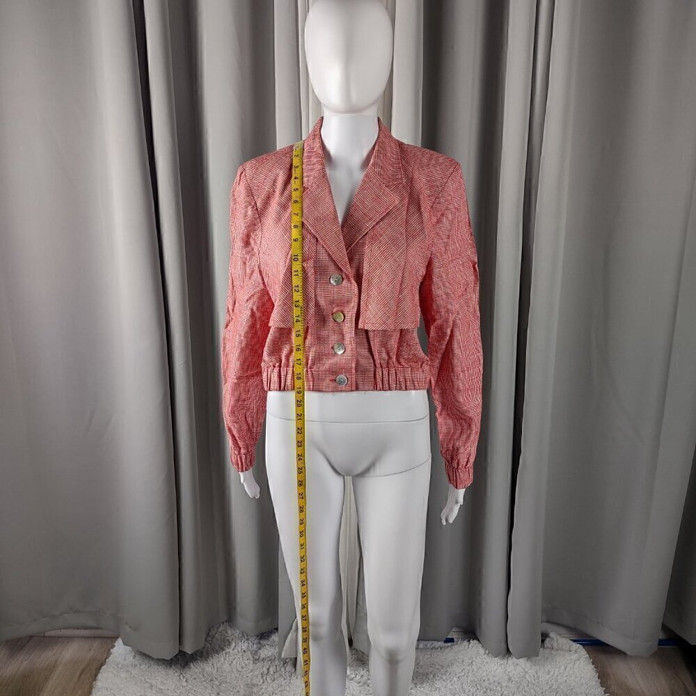Doncaster Women's Red, White, Houndstooth, Linen Blend, Cropped Jacket Size 4 - Picture 6 of 13